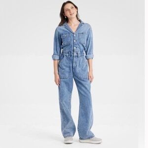 Universal Thread | Women’s Medium Blue Denim Long Sleeve Button Down Coveralls 0